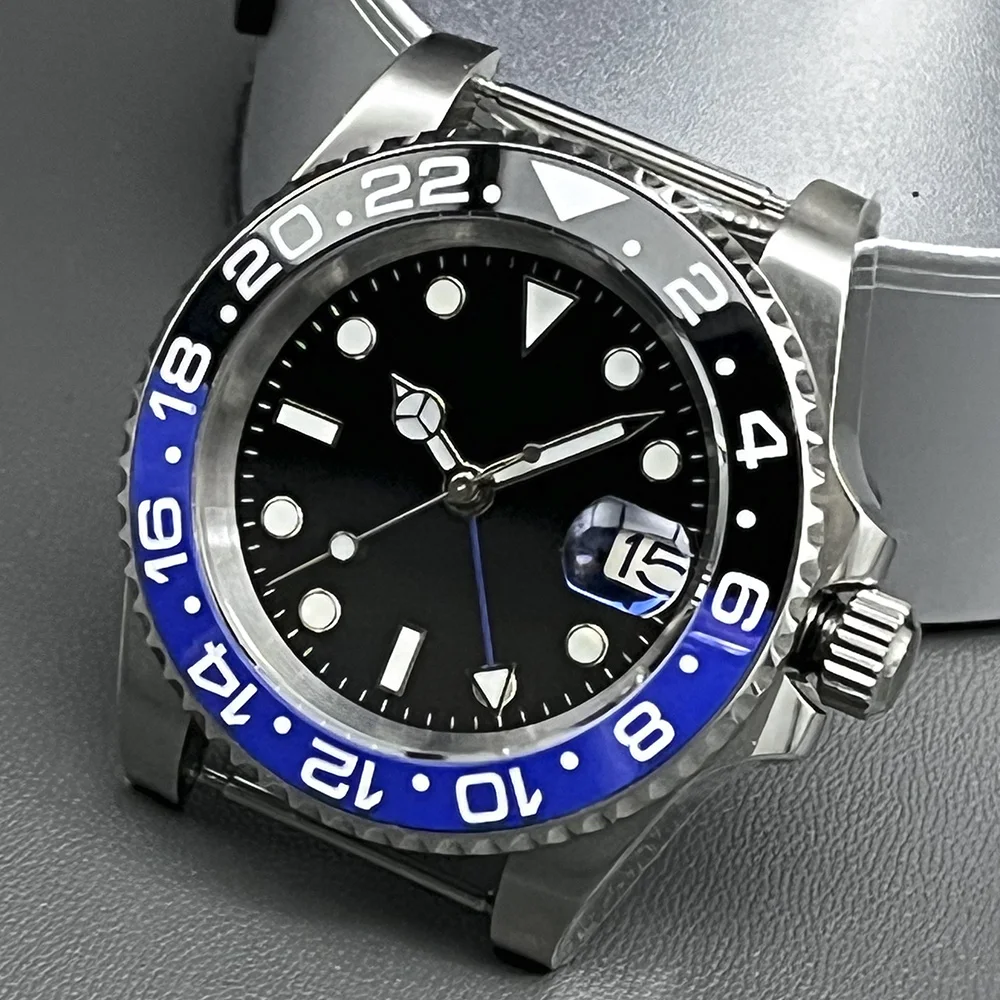 

NH34A black dial GMT sapphire automatic movement waterproof watch for men, 40MM steel case, black and blue, insert without strap