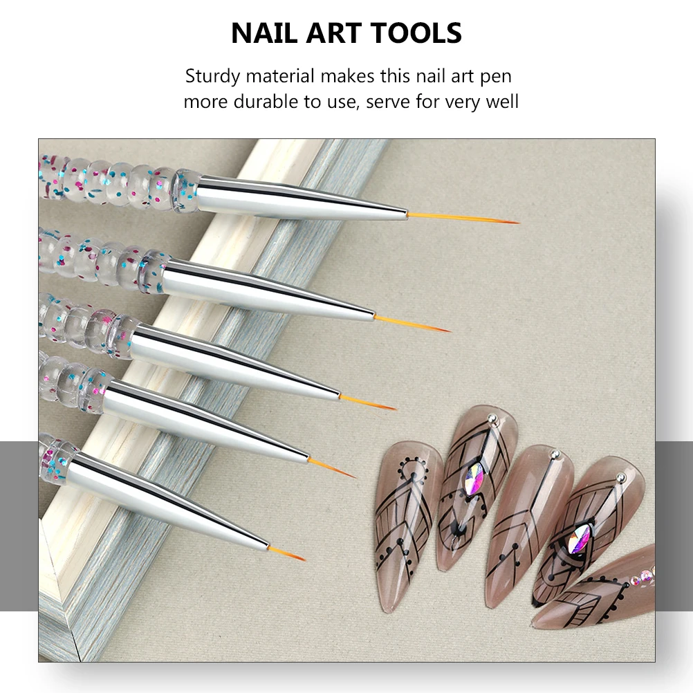

2set 2 Sets Nail Art Brushes Fine Transparent Glitter Drawing Line Tool Manicure Accessories Eyeliner Pens DIY Gel
