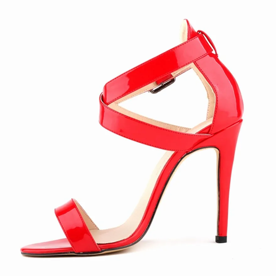 14 Colors Patent Leather Korean Women Sandals 2025 Summer Fashion Cross Buckle Open Toe High Heels 11cm Ladies Party Bride Shoes