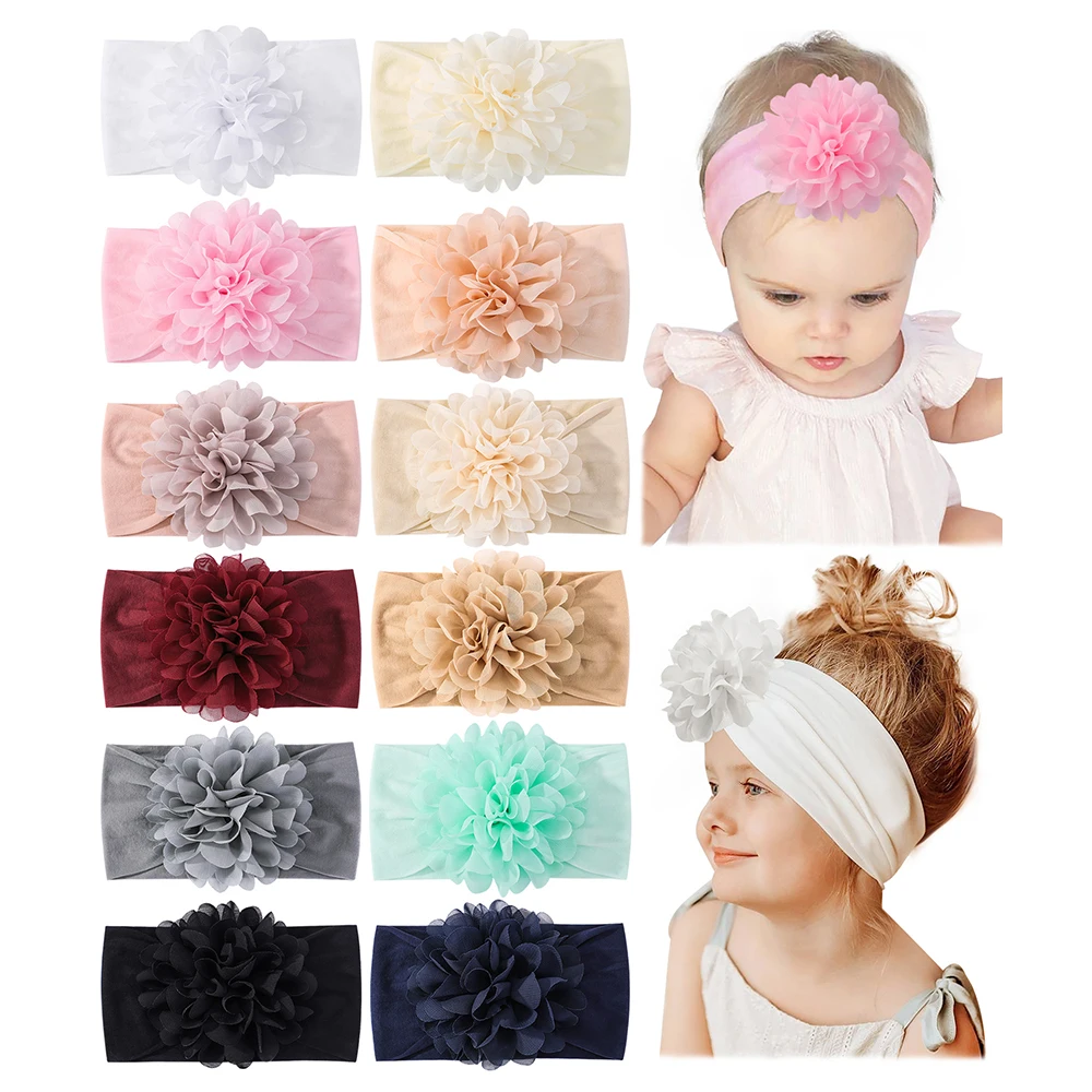 

4pcs/set Newborn Baby Flower Width Headband for Girls Elastic Children Turban Baby Bows Soft Nylon Headwear Hair Accessories