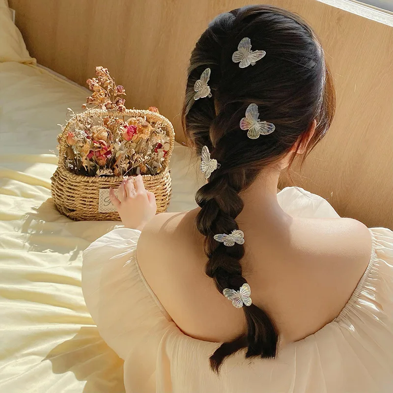 6Pcs Fairy Butterfly Hair Claw Butterfly Hairpin Mini Small Grab Clip Trendy HairClips Colorful Bang Clip Hair Accessories Woman