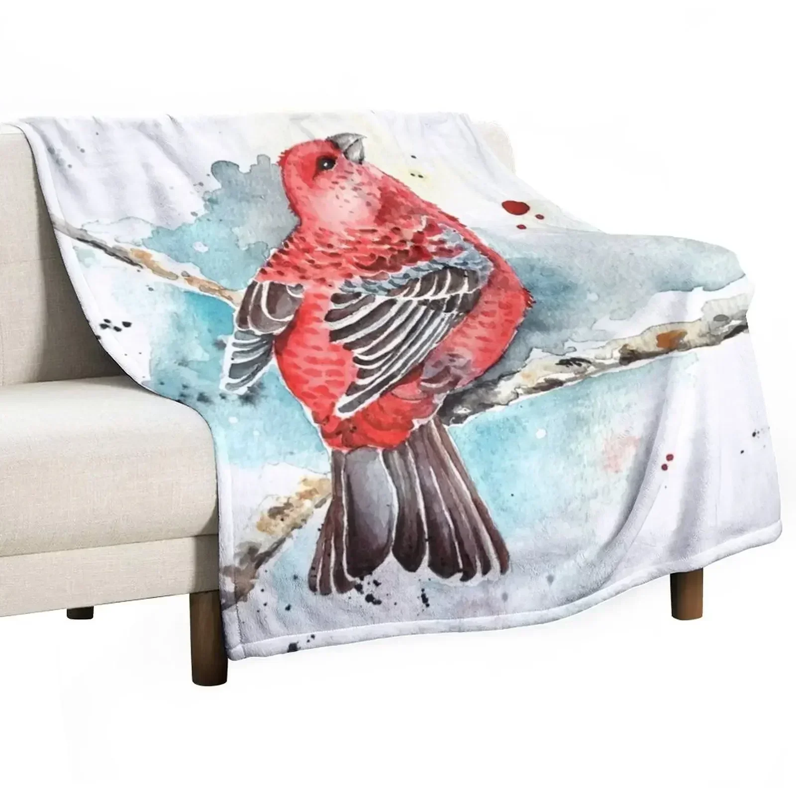 Watercolor Red Winter Bird Throw Blanket Soft Plaid Thermals For Travel Blankets