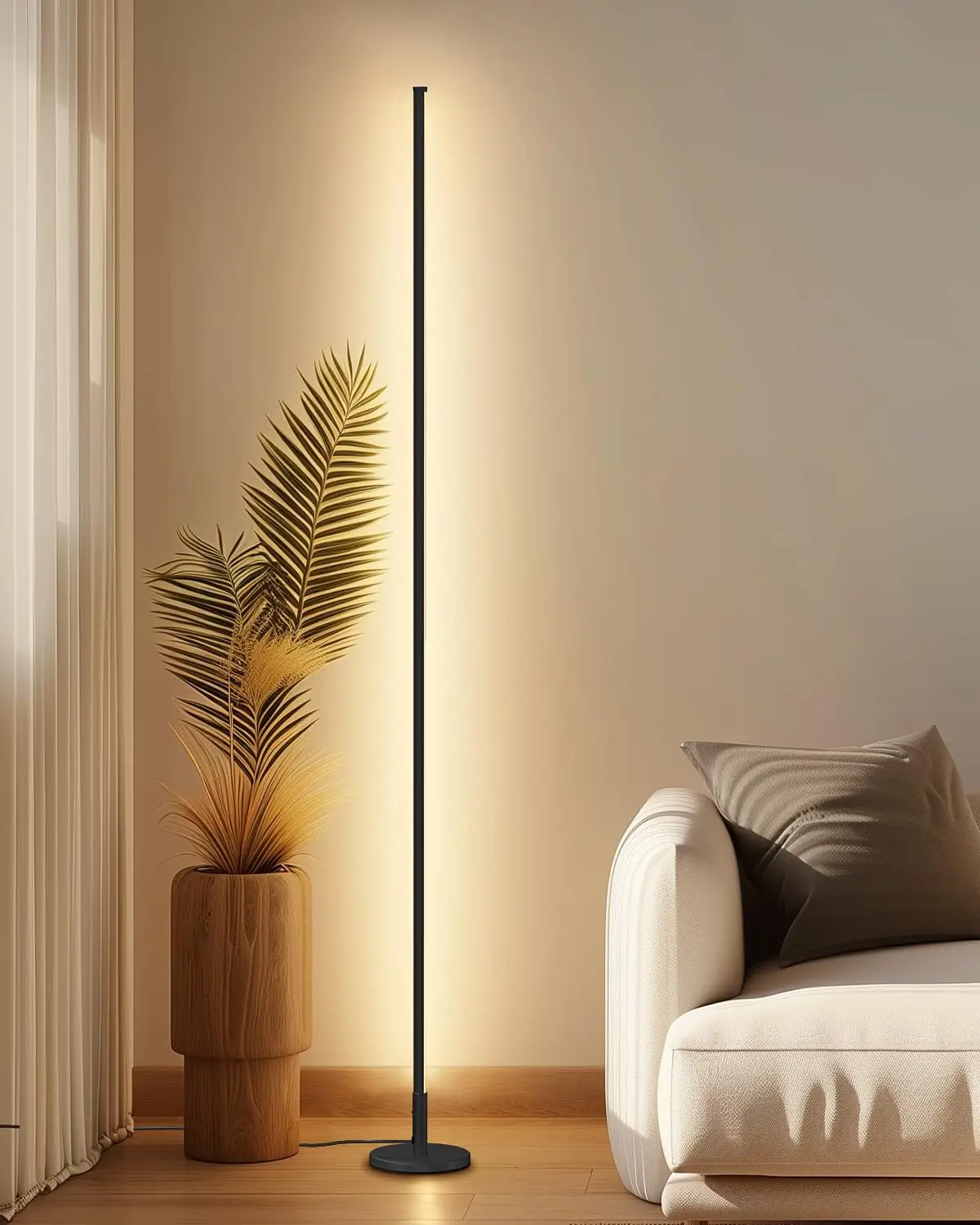 

Modern Corner Floor Lamp with Remote - Dimmable LED Night Light for Living Room Bedroom - 57" Black Standing Mood Lamp
