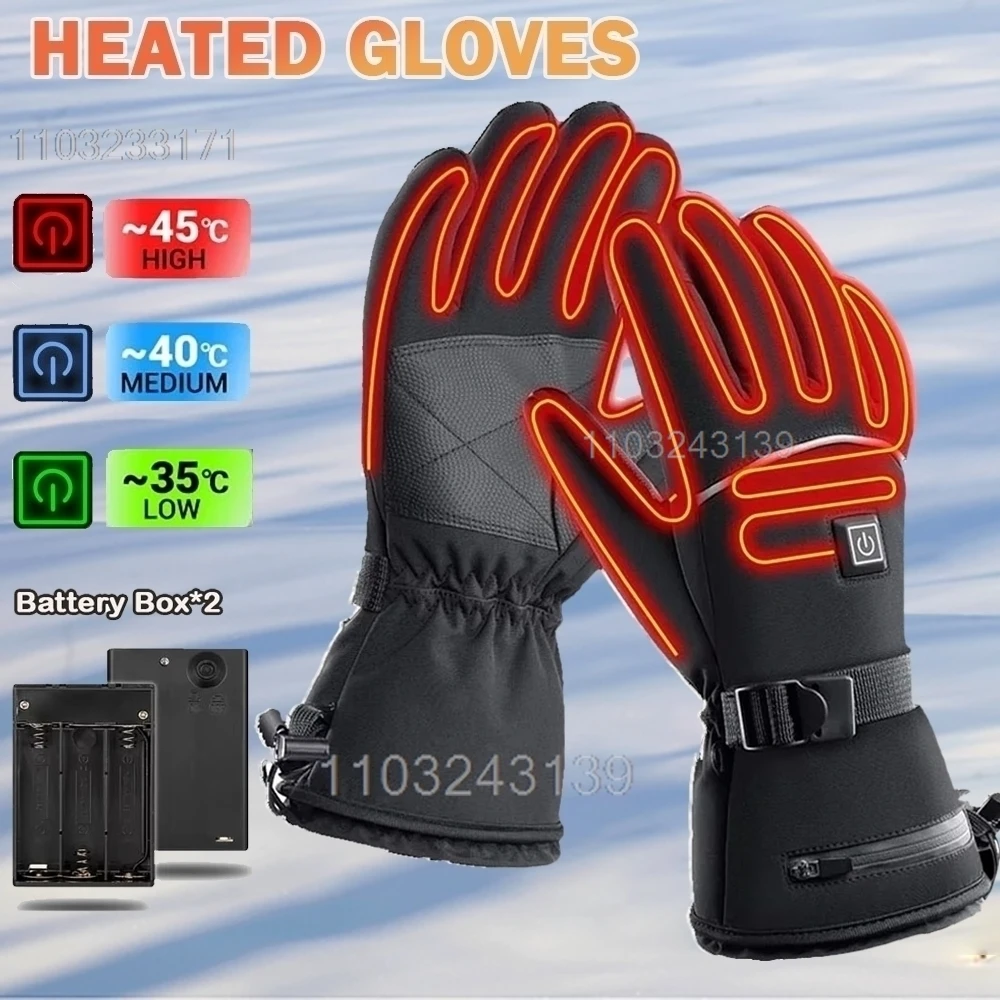 Gants chauffants avec boîte à piles gants chauffants d'extérieur d'hiver gants thermiques chauffants rechargeables imperméables chauds pour le ski Moto