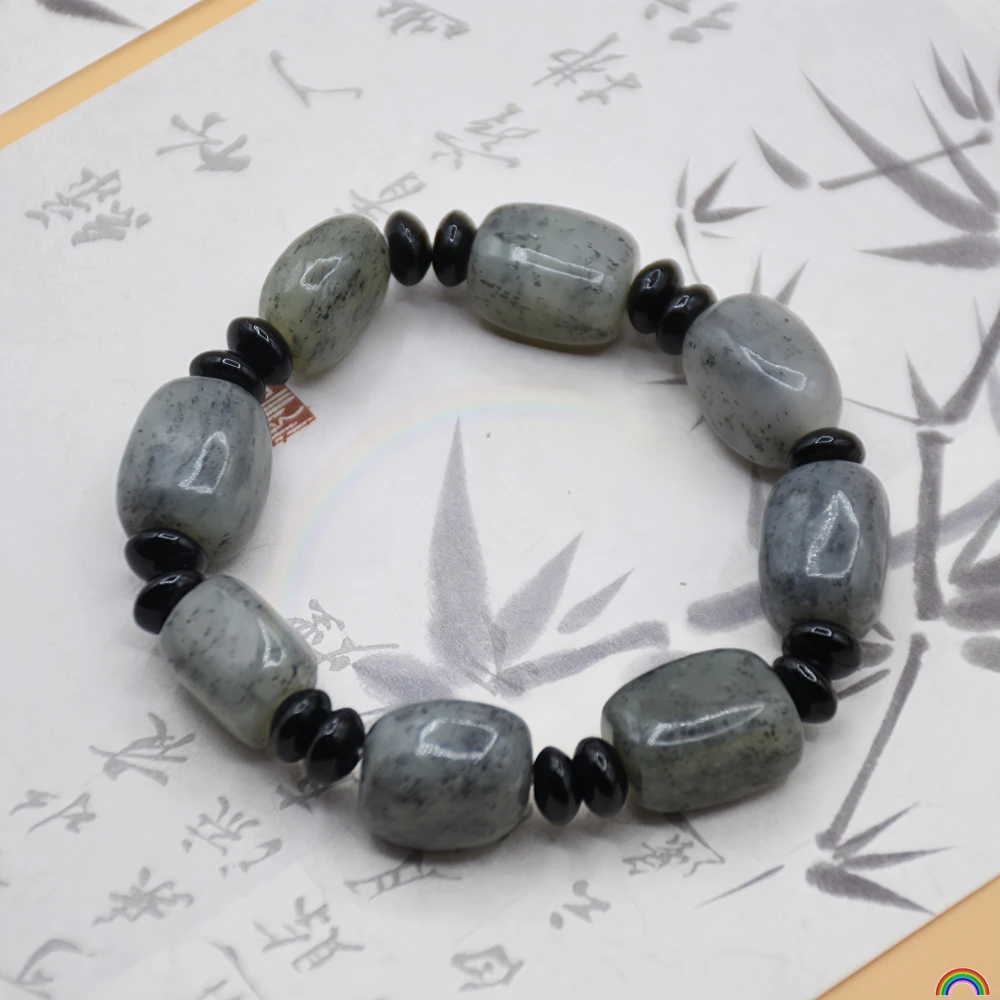 

Natural Xinjiang Hotan Jade Blue and White Hand String Shaped Seed Raw Stone Couple Bracelet RWbuy Brand Design