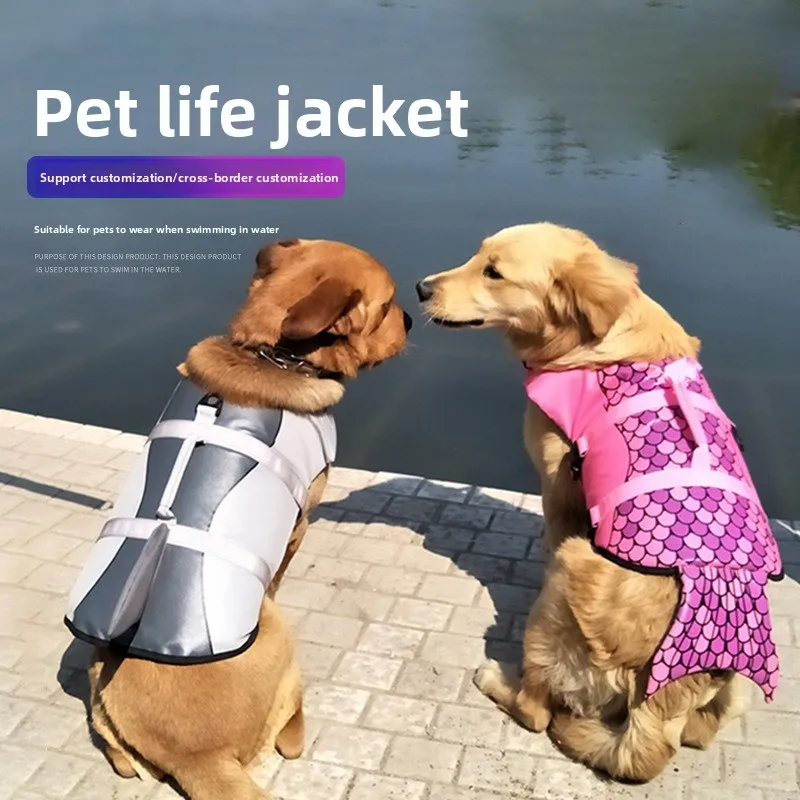 Shark Mermaid Pet Float Vest Summer Dog Swimsuit Cartoon Buoyancy Swimwear for Dogs Cats Outdoor Water Sports Pet Supplies