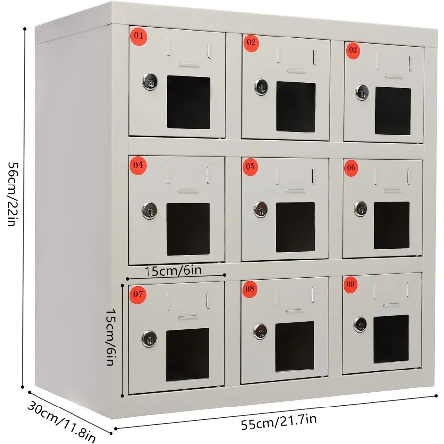 خزانة الهاتف الخليوي 9 Bays خزانة فولاذية للهاتف المحمول مع خزانة محطة شحن شاحن وقفل مفتاح للفصول الدراسية وEm