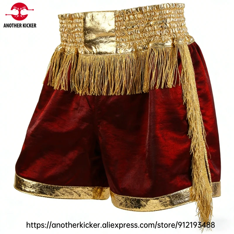 

Premium Kickboxing Shorts Men Women Kids Muay Thai Boxing Shorts Gold Tassels Professional MMA BJJ Training Competition Uniform