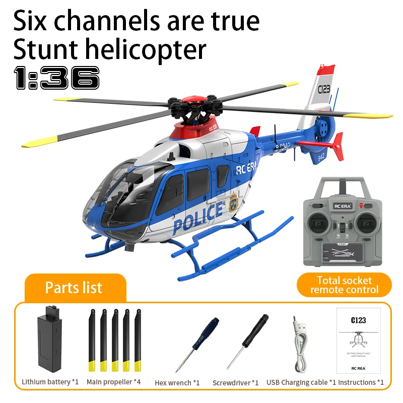 C123 6ch Rc Helikopter Ec135 Dubbele Borstelloze Directe Aandrijving Enkele Peddel Rolroervrije Helikopter Model 3d Optische Stroom Speelgoed