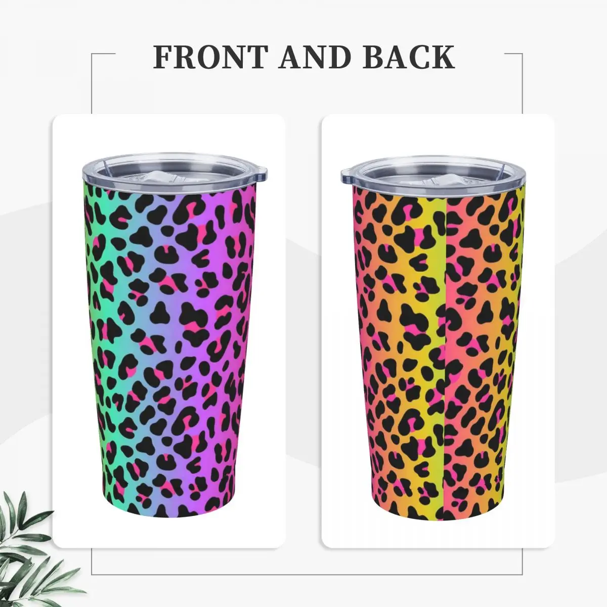 Rainbow Leopard Tumbler Cheetah Neon Print Hot Drinks Water Bottle Insulated Stainless Steel Thermal Mug Custom Camping Car Mugs