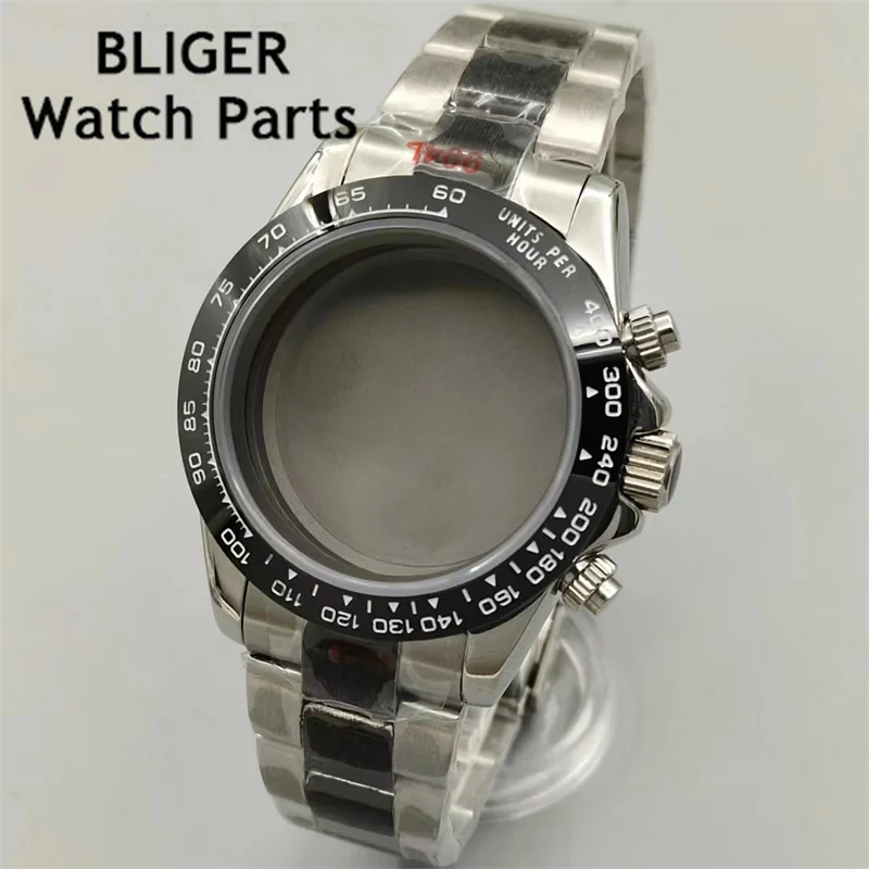 

BLIGER 39mm Case VK63 Case Fit VK63 movement case watch accessories watch parts Ceramic bezel sapphire glass 10ATM waterproof