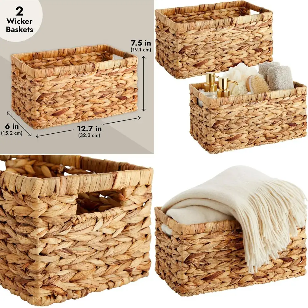 

Набор из 2 плетеных прямоугольных корзин ручной работы для хранения, 12,7 x 7,5 x 6 дюймов