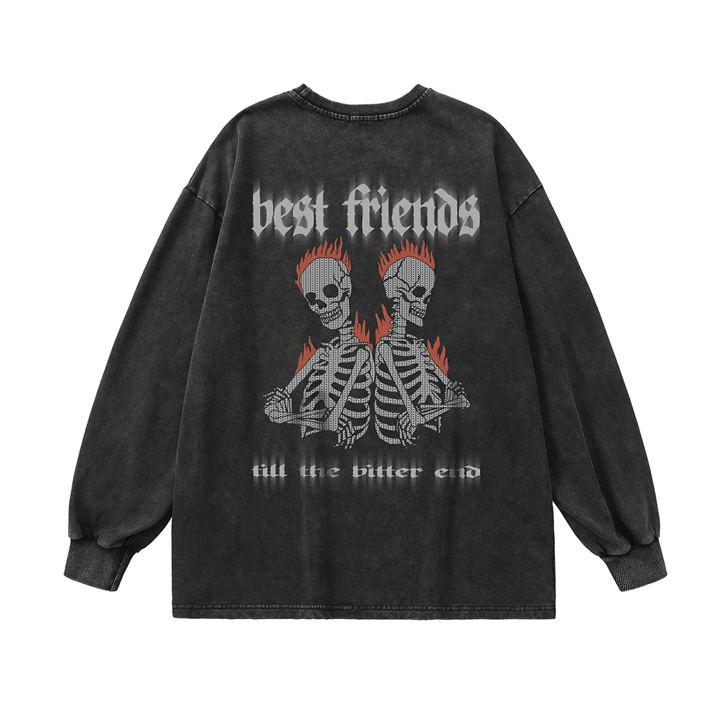 Men Long Sleeve Vintage Grunge Clothes Skulls Print Graphic T Shirts Y2k Streetwear Goth T-shirts Harajuku Anime Retro Tops Tees