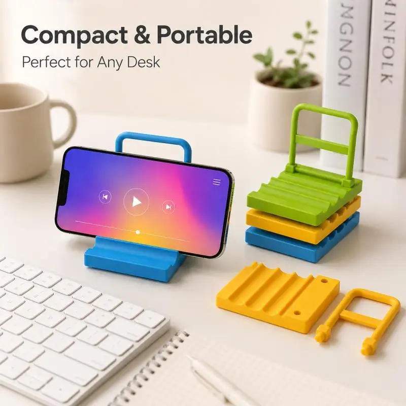 

Detachable Phone Stand, Durable Plastic, Yellow/Green/Blue, Compact Desktop Holder for Phones & Tablets