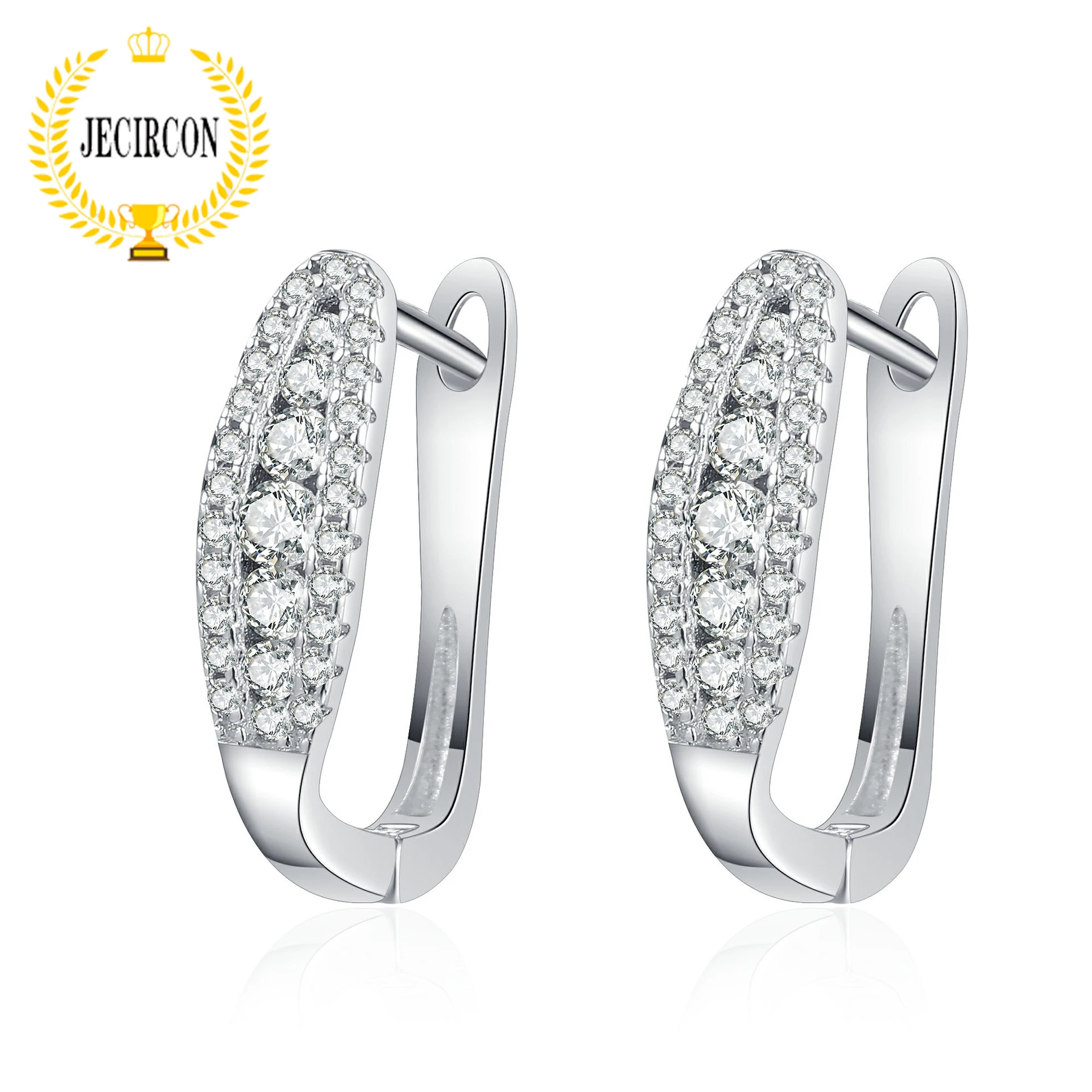 

JECIRCON 925 Sterling Silver Moissanite Hoop Earrings for Women Simple Atmospheric 0.44 Carat Row Diamond Ear Jewelry New Style