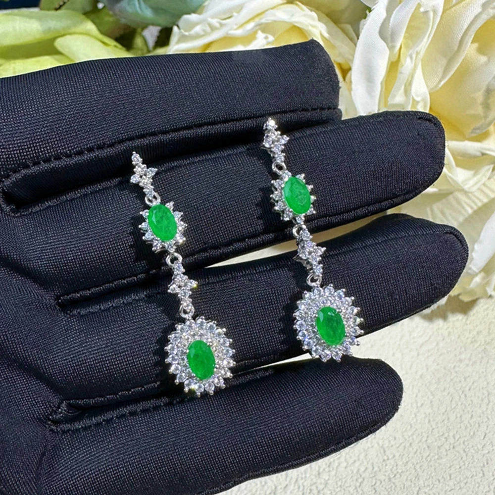 Wong Rain Vintage 925 Sterling Silver Oval Cut 4*6 MM Emerald Sapphire Ruby Gems Tassel Drop Dangle Earrings for Women Jewelry