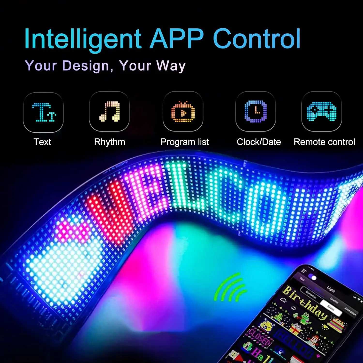 الشيطان العين LED مصفوفة بكسل لوحة عرض الشاشة مرنة RGB سيارة الكتابة على الجدران التمرير النص الرسوم المتحركة متجر تذكير ضوء بلوتوث