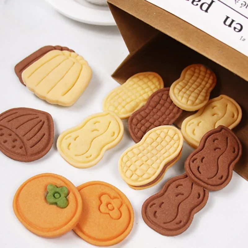 Cute Chestnut Cookie Cutter Mold Canele Cheese Peanut Pattern Plastic Biscuit Embossing Press Stamp Baking Cake Decorating Tools