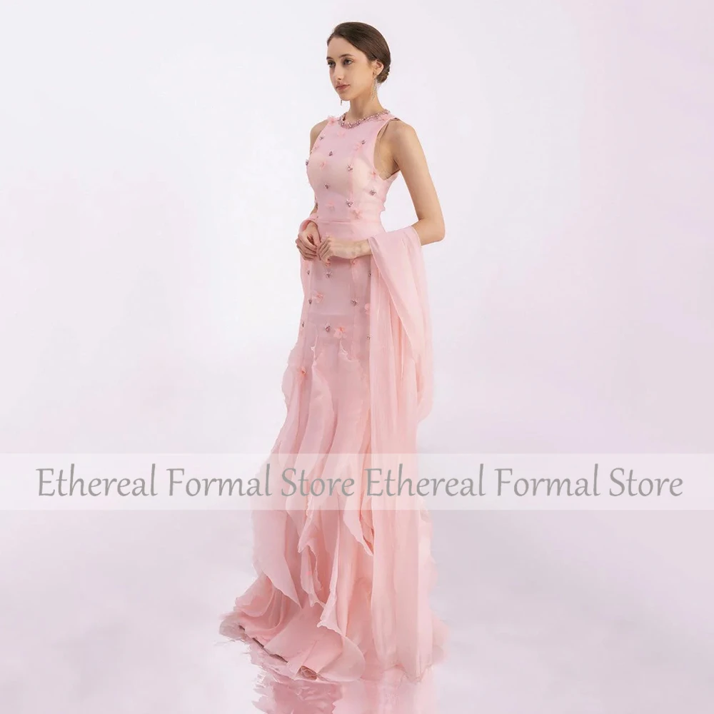 Luxury Evening Dress for Wedding Beading O Neck Ruffle Mermaid Women's Evening Gown with Shawl Sleeveless Trumpet Formal Dresses