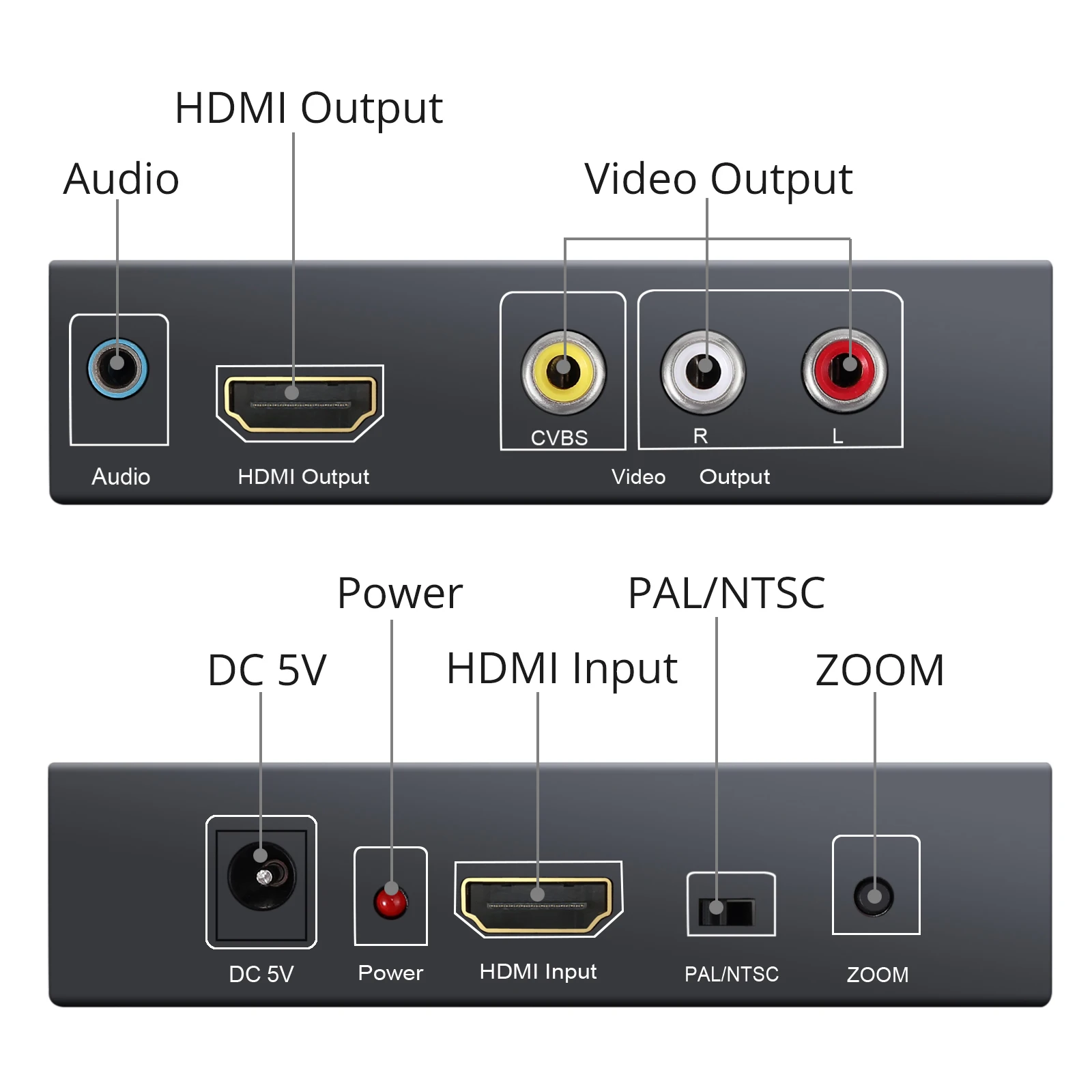 HDMI-compatible Converter 3RCA CVBS AV Composite Video Audio Adapter with 3.5mm Headphone Support 1080P PAL NTSC