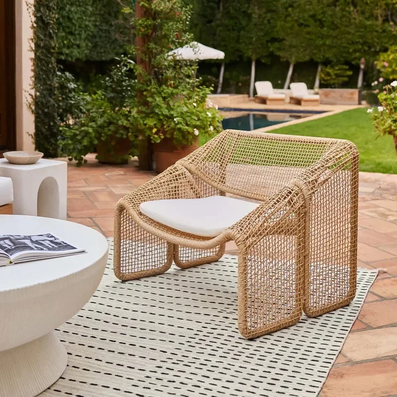 Outdoor rattan chair sofa, double rattan woven outdoor leisure bedroom reading small table and chair