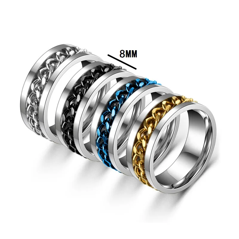 Hip Hop Titanium Steel Rotatable Chain Rings for Men Women Multifunction Finger Jewelry Anxiety Fidget Spinner Ring Rock Gifts