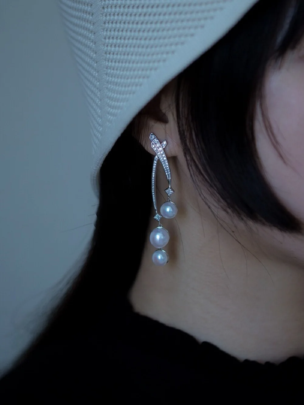Gorgeous AAA7-8-9mm natural pearl long earrings, specially designed for high-end women, light luxury earrings 925s