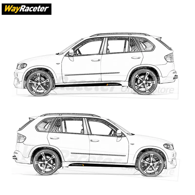 2 Stuks M Prestaties Decal Carbon Fiber Vinyl Deur Side Streep Rok Sticker Voor Bmw X5 E70 M50d Sport Pack 2007-2013 Accessoires