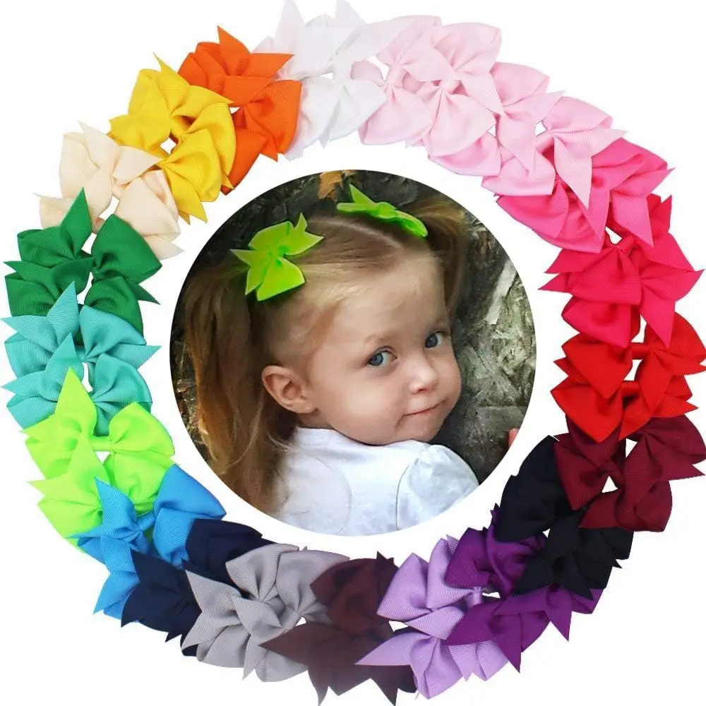 

40 Pcs Hair Bows for Girls Hair Clips Medium Size 3.5 Inch Grosgrain Ribbon Craft Toddler Pinwheel Bows In Pairs