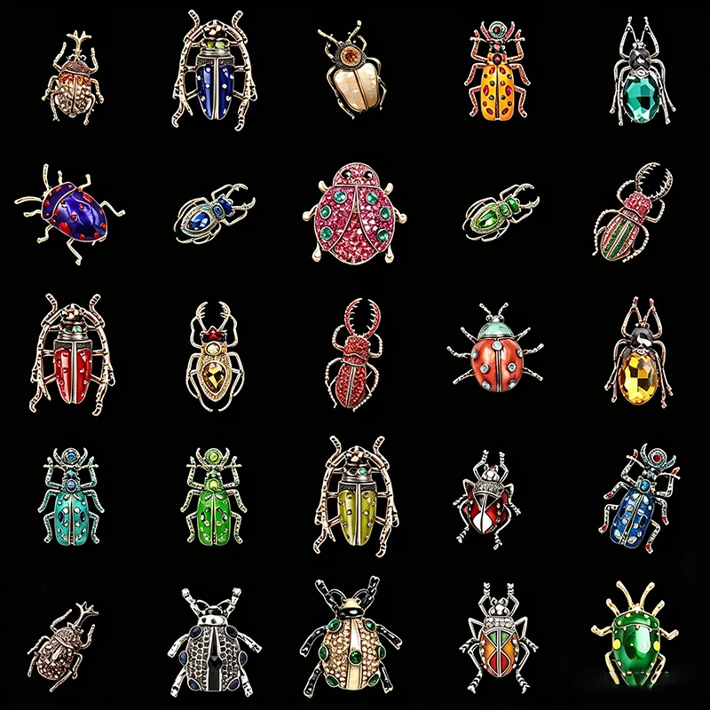 Women Rhinestone Beetle Brooches Colorful Enamel Insect Pin Crystal Alloy Scarab Brooch Coat Suit Decoration Jewelry Gift