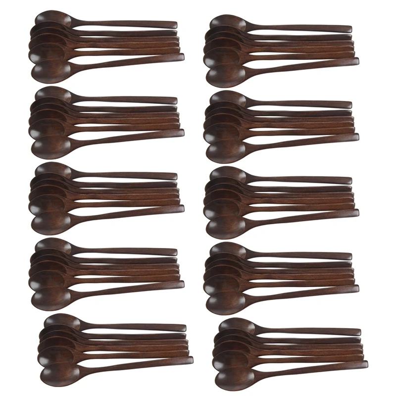 Wooden Spoons, 60 Pieces Wood Soup Spoons For Eating Mixing Stirring Cooking, Long Handle Spoon