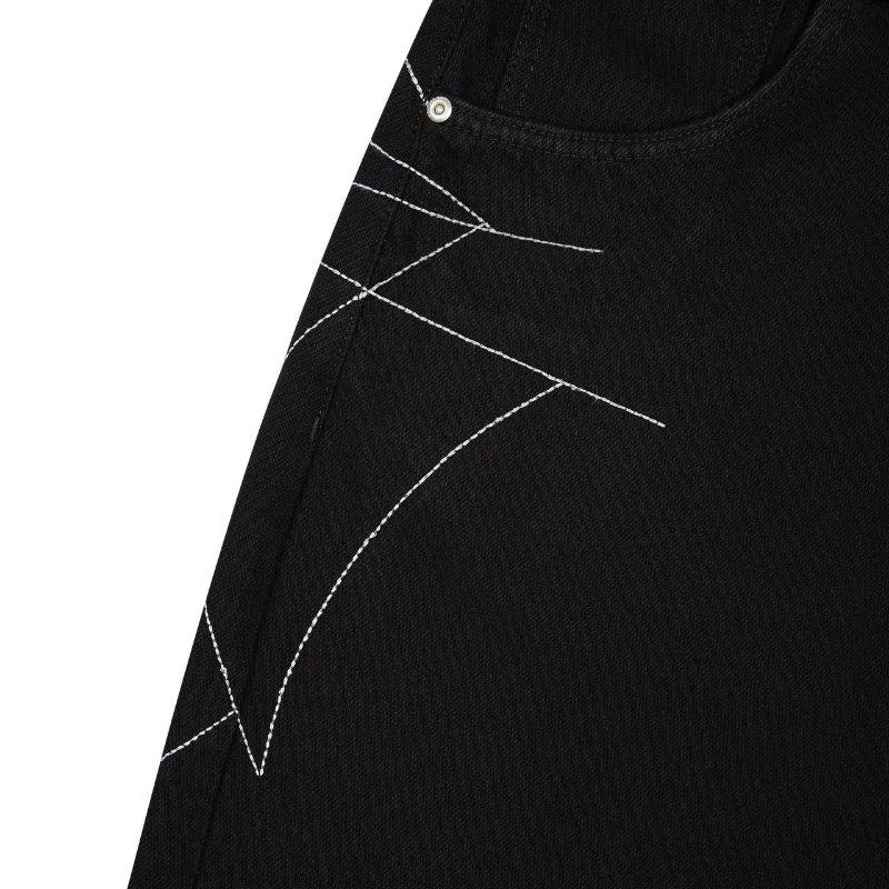 Mens Jeans Spider Web Embroidery Denim Pants Harajuku Unisex Loose Fit Straight Leg Wide Leg Streetwear Casual Fashion Trend New view 5