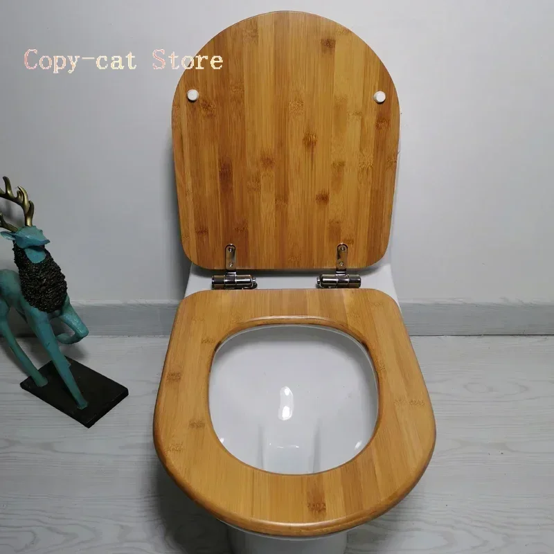 OUV-Universal Thickened Seat Ring, Solid Wood Toilet Seat Cover, Black Walnut, Stainless Steel, Cushioning, Sagging Hinge Seat