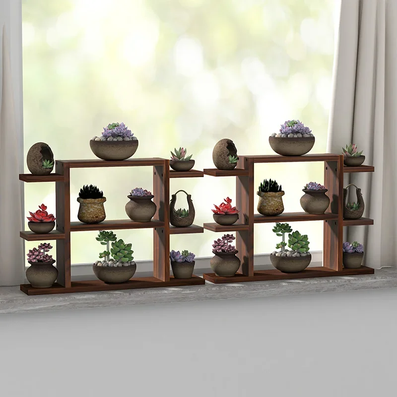 Window Sill Succulent Flower Stand Living Room Solid Wood Multi-layer Table Top Small Shelf Balcony Decorative Rack Combination