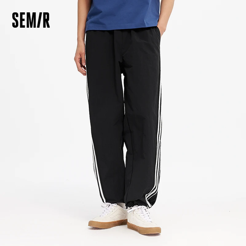 Semir Vintage Sporty Casual Pants Men Loose Straight Fit Cooling 2025 Summer New Color Block Trendy Long Pants