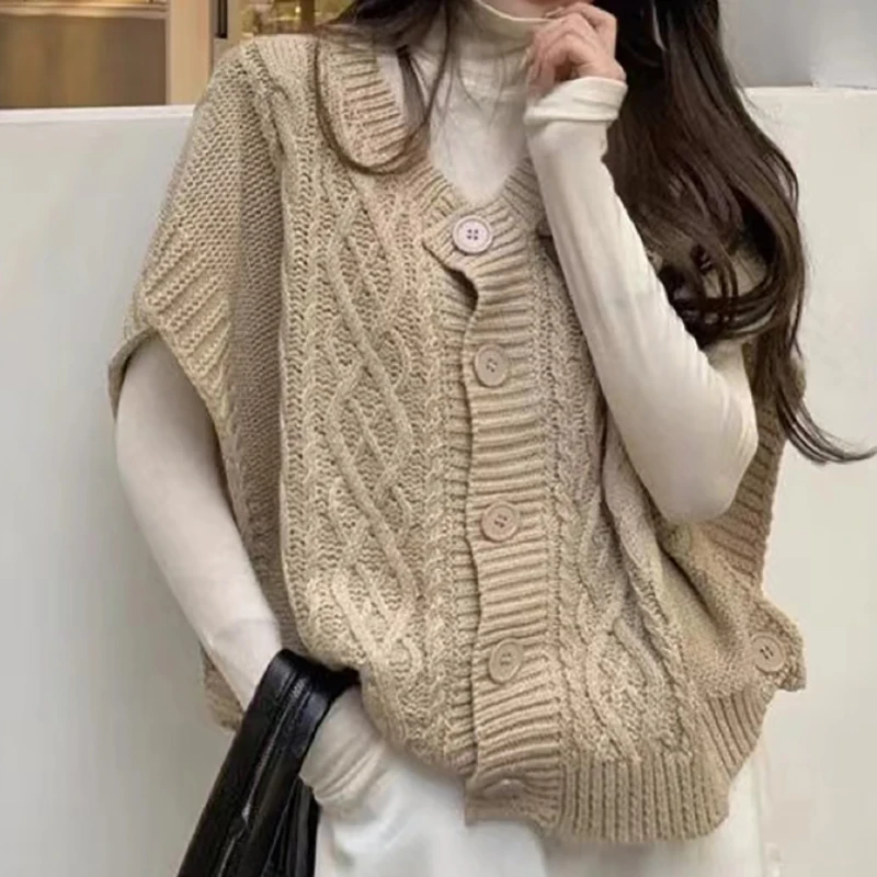 EVNISI Autumn Women Cashmere Knit Loose Casual Sweater Vest Single-breasted Ribbed Sweater Vest Office Waistcoat Women Winter