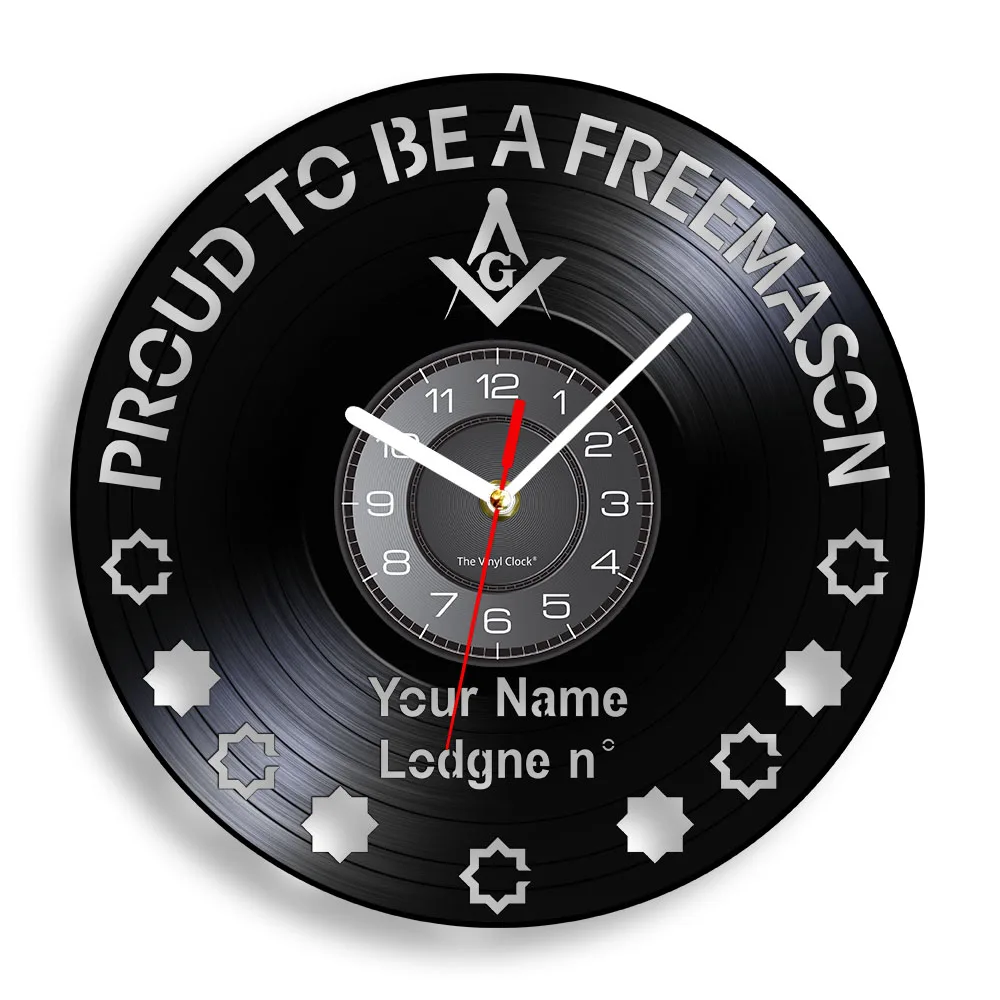 Proud To Be A Freemason Vintage Vinyl Record Wall Clock Square & Compass Masonic Home Decor Custom Name Lodge Silent Wall Clock