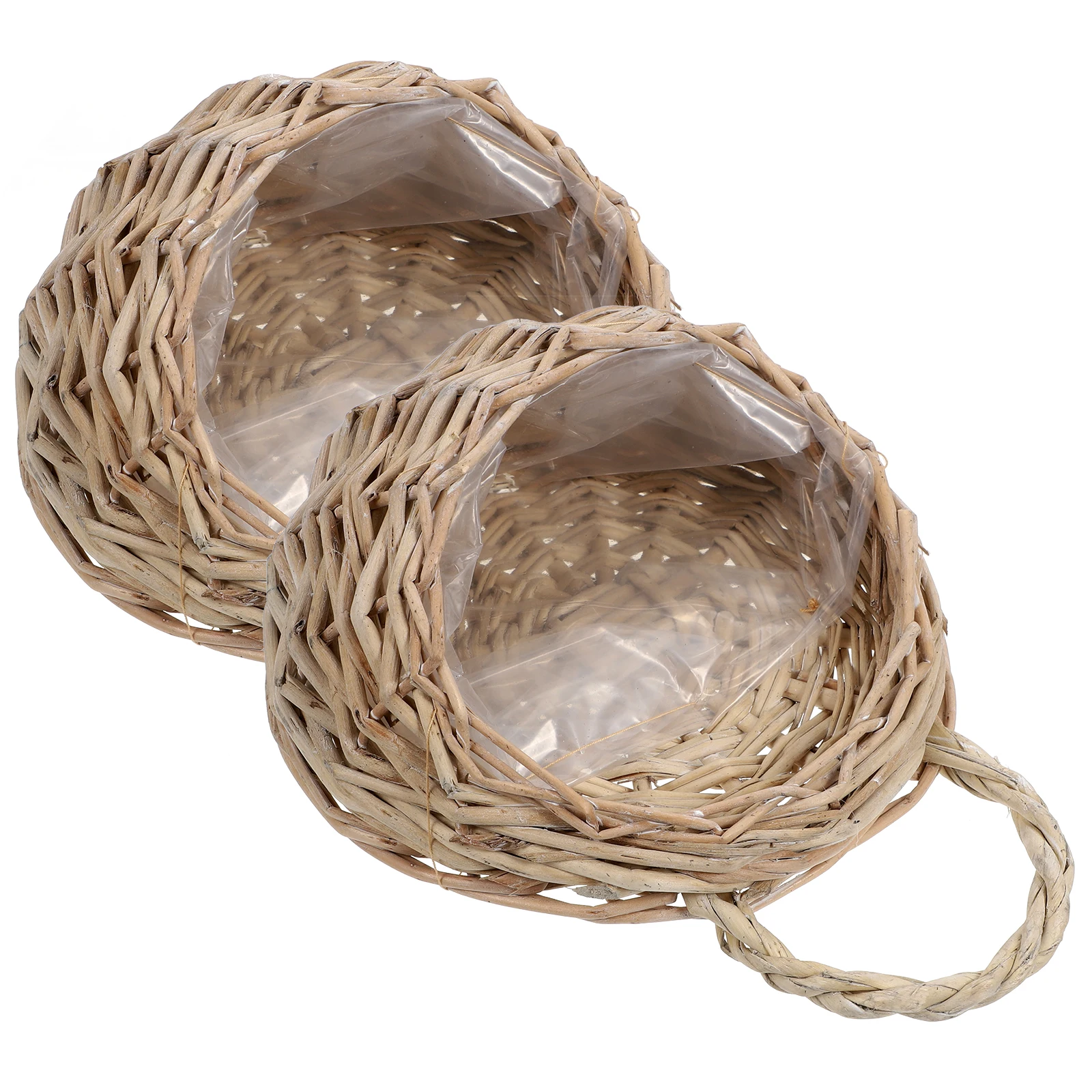 

2Pcs Rattan Hanging Basket Woven Planters 18cm Vintage Storage Home Kitchen Bedroom Bathroom Faux Flowers Planter Decorative