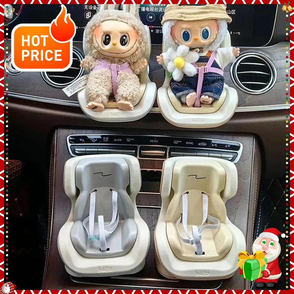 Sedile di sicurezza per bambola per auto Labubu 2025 – 4 stili Kawaii, decorazione per sedia a forma di cartone animato, supporto per presa d'aria, accessori per lo styling degli interni auto