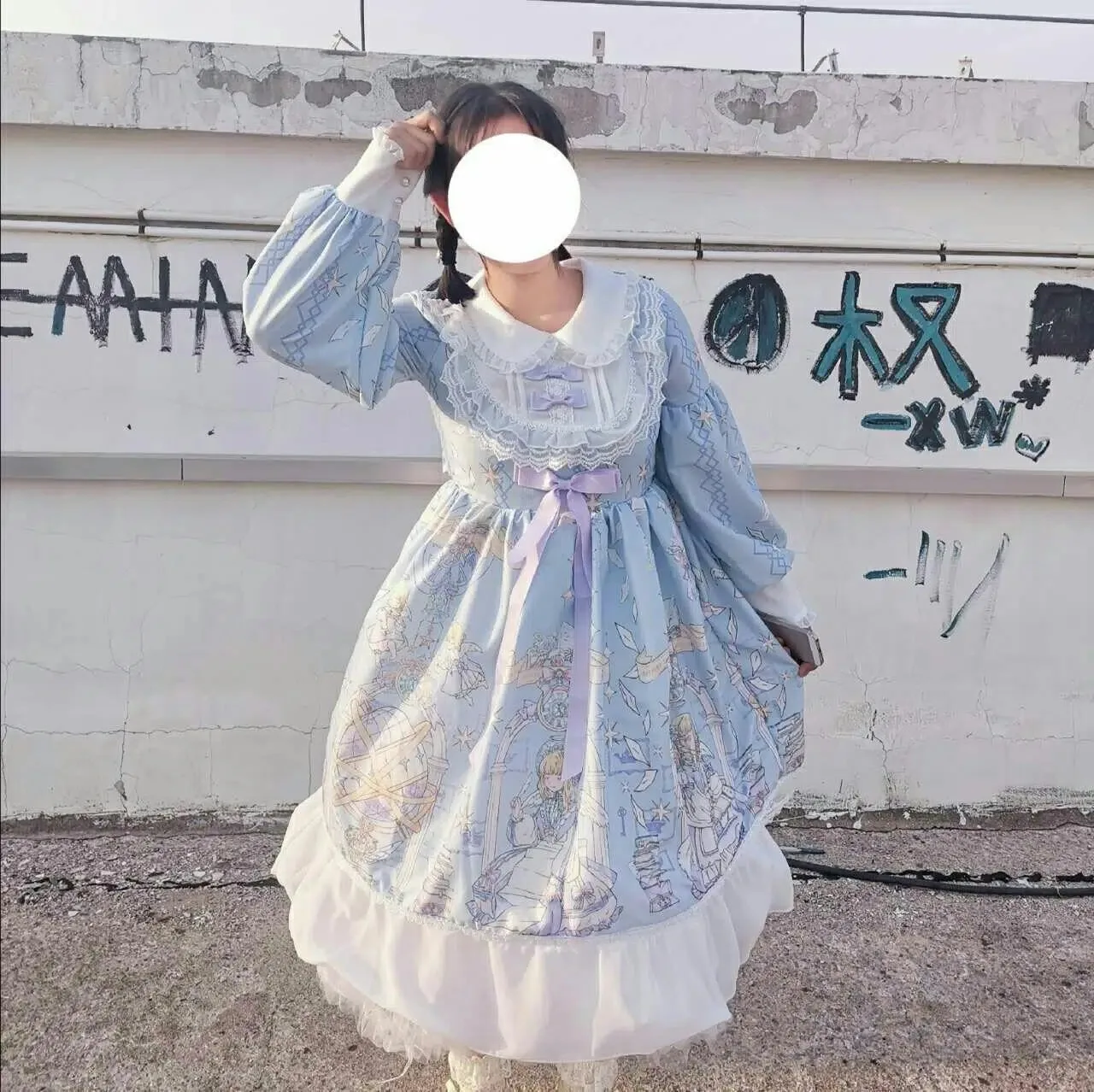 Japonês doce lolita vestido feminino kawaii vitoriano chá festa mangas compridas rendas gótico meninas lolita vestidos cosplay azul lolita