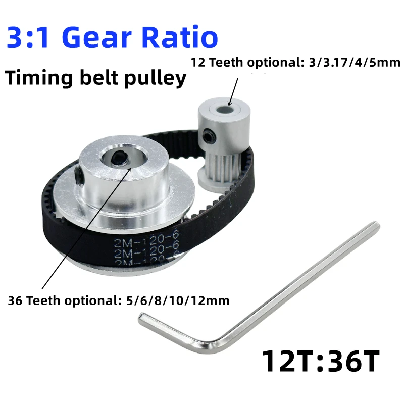 2GT 2M 12T 36 dientes GT2 36T 12T juego de polea de correa de distribución diámetro 3 ~ 12mm ancho de correa 6/10mm rueda tensora Kit de correa de polea síncrona