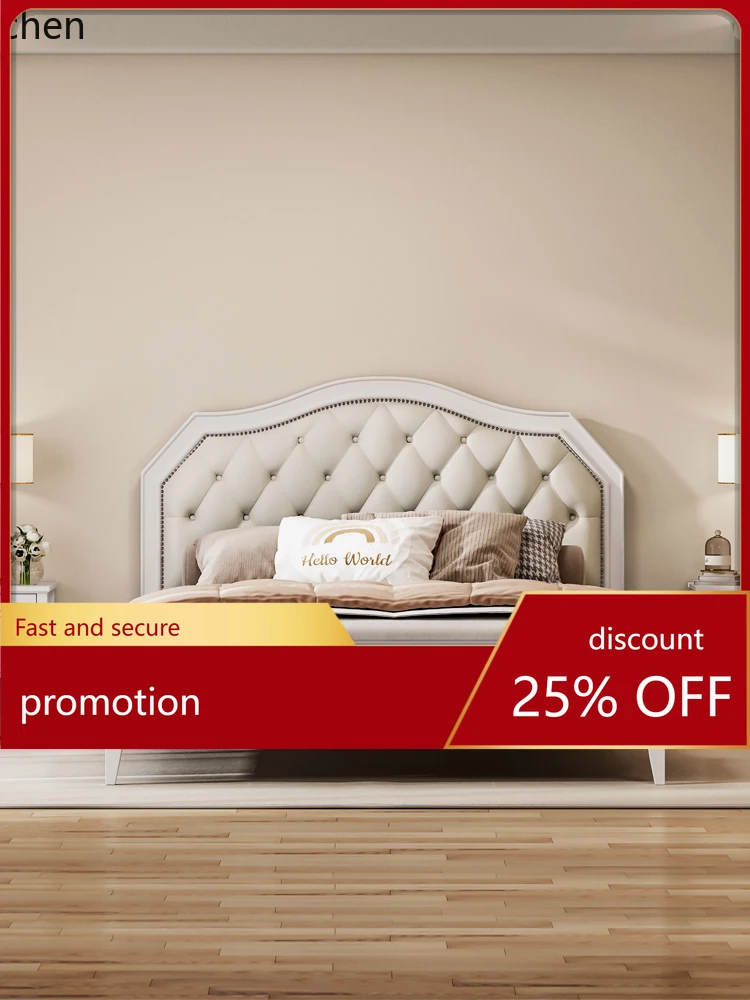 ZML Solid Wood Master Bedroom Modern Minimalist Double Bed High Box Storage Bed