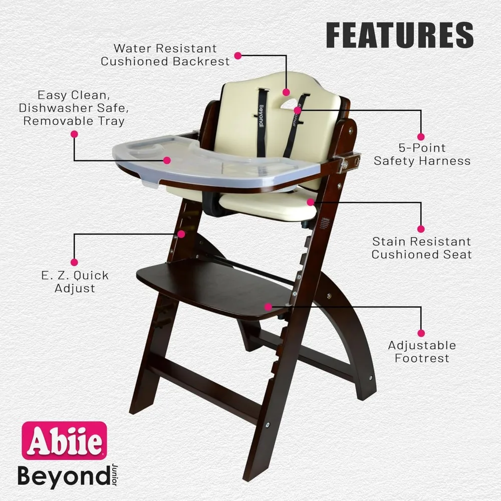 Beyond Junior Wooden High Chair with Tray - Convertible Baby Highchair - Adjustable High Chair for Babies