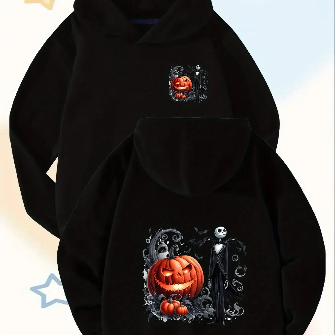 

Disney Nightmare Before Christmas Jack Kids Reversible Print Pullover Hoodie Halloween and Christmas Themed Sweatshirt