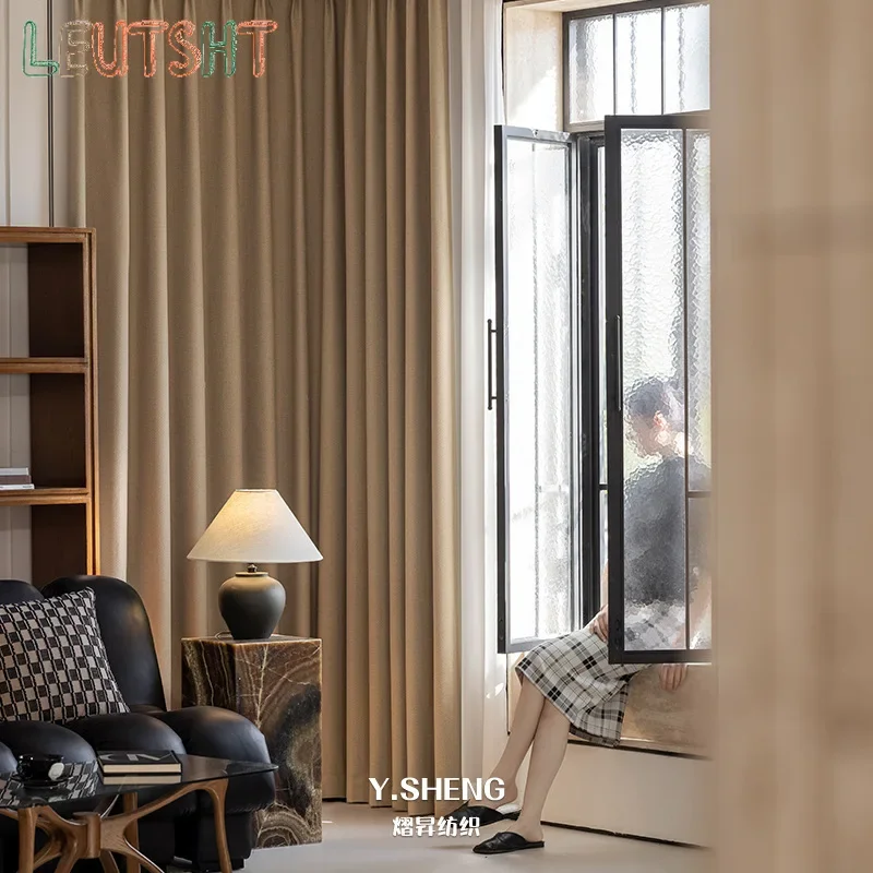 

Bedroom Full Blackout Soundproof Curtain Balcony Bay Window Drapes Simple Living Room Drape Large Area Study Thickened Curtains