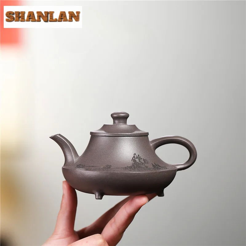 250ml Elegant Yixing Purple Clay Teapot Handmade Cloud Furnace Pot Raw Ore Azure Mud Tea Soaking Kettle With Filter Zisha Teaset