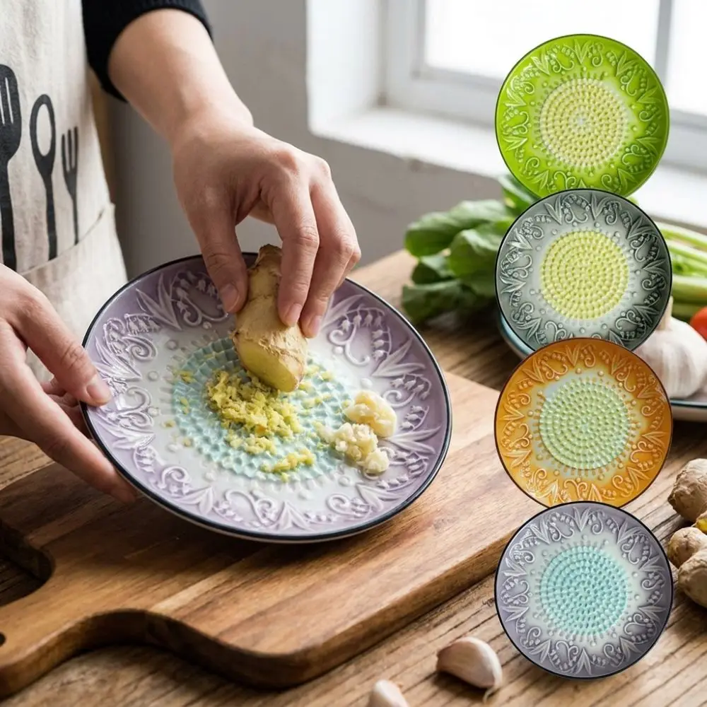 

Vintage Ginger Garlic Grater Colorful Embossed Raised Teeth Ceramic Grater Plate Quickly Release Mud Wear-resistant