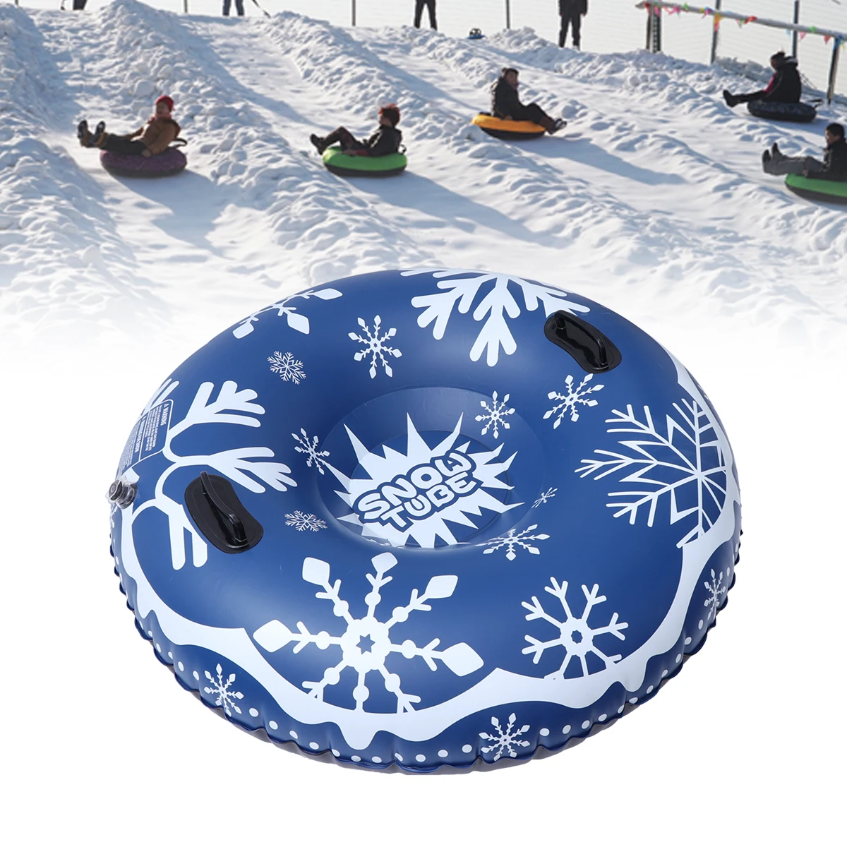 47 Inches Blue Inflatable Snow Tube PVC Snowflake Printing Snow Sled Heavy Duty Circle for Skiing Skating and Snow Games NEW