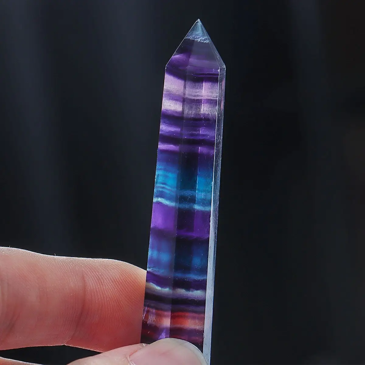 Natural Colored Fluorite Crystal Column, Obelisk Specimen, Wand Point Healing Tower, 80-90mm