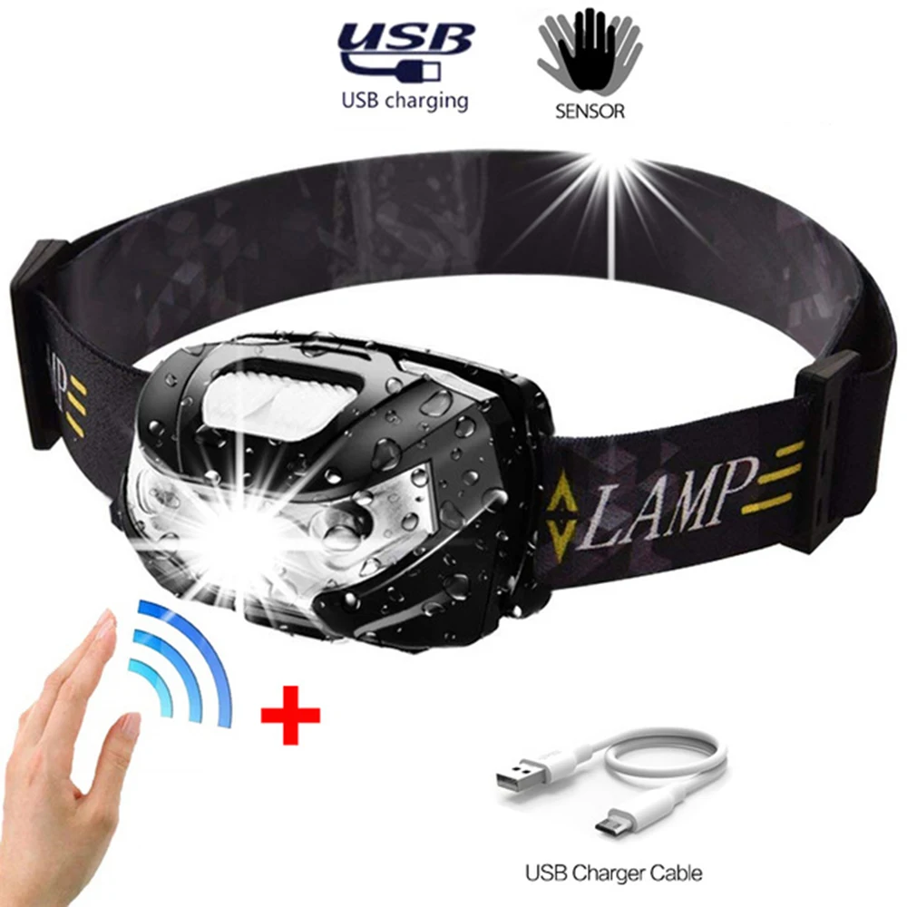 

Waterproof Super Bright USB Fishing Intelligent Sensor Headlight Headlamp Flashlight Head Light Torch